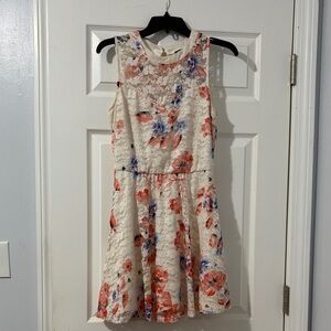 Floral Lace Dress - Cream and Red